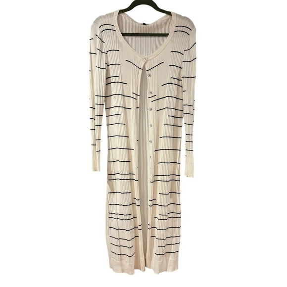 CAbi White black stripe #5638 Dashes Cardigan Duster Ribbed Sweater size small - Picture 1 of 5